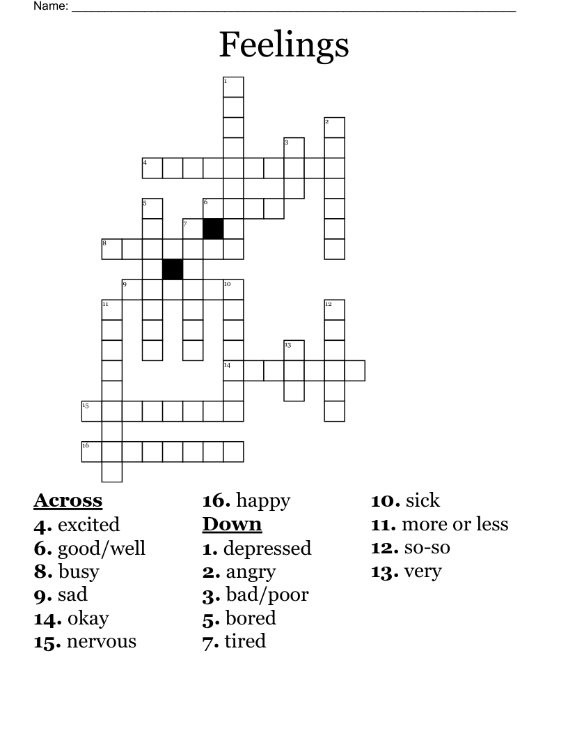 Feelings Crossword