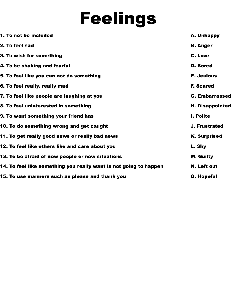 Feelings Worksheet