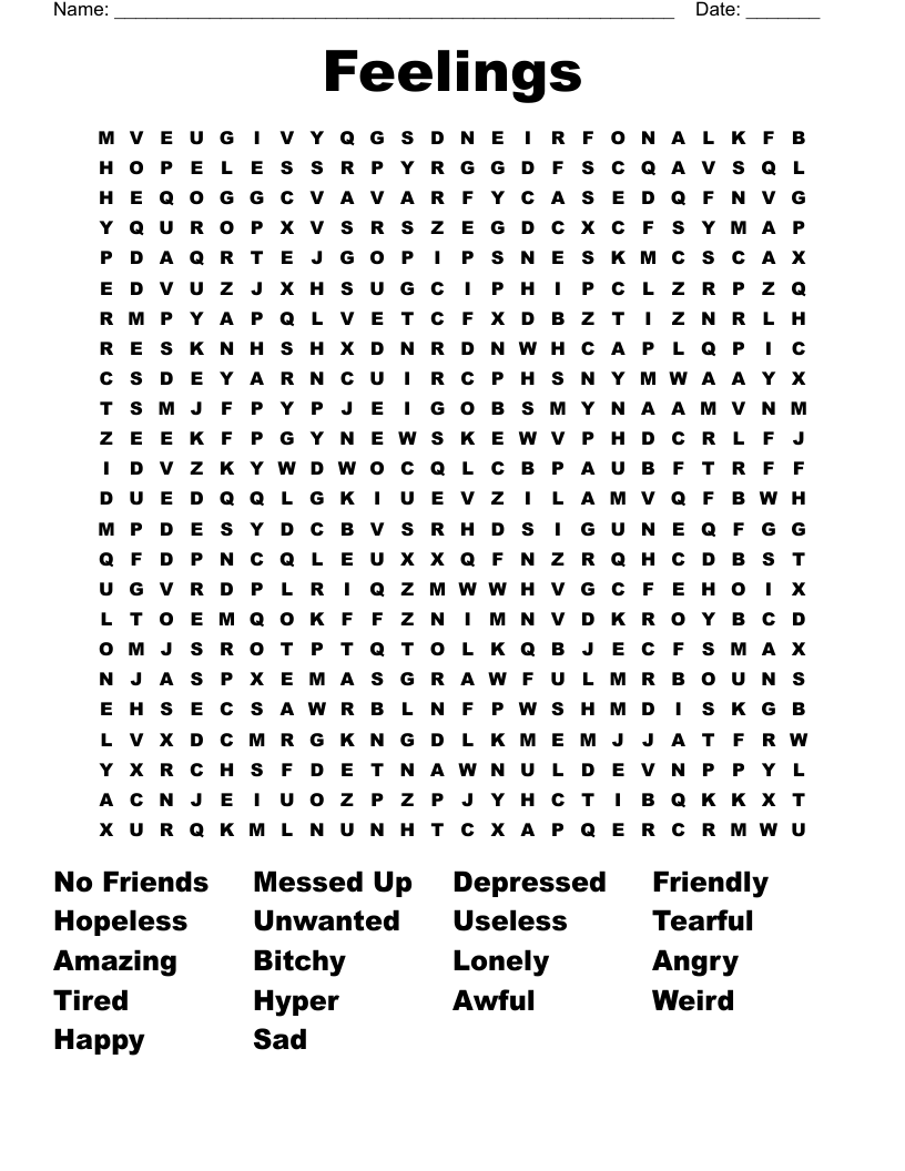Feelings Word Search