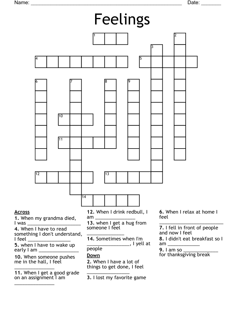 Feelings Crossword