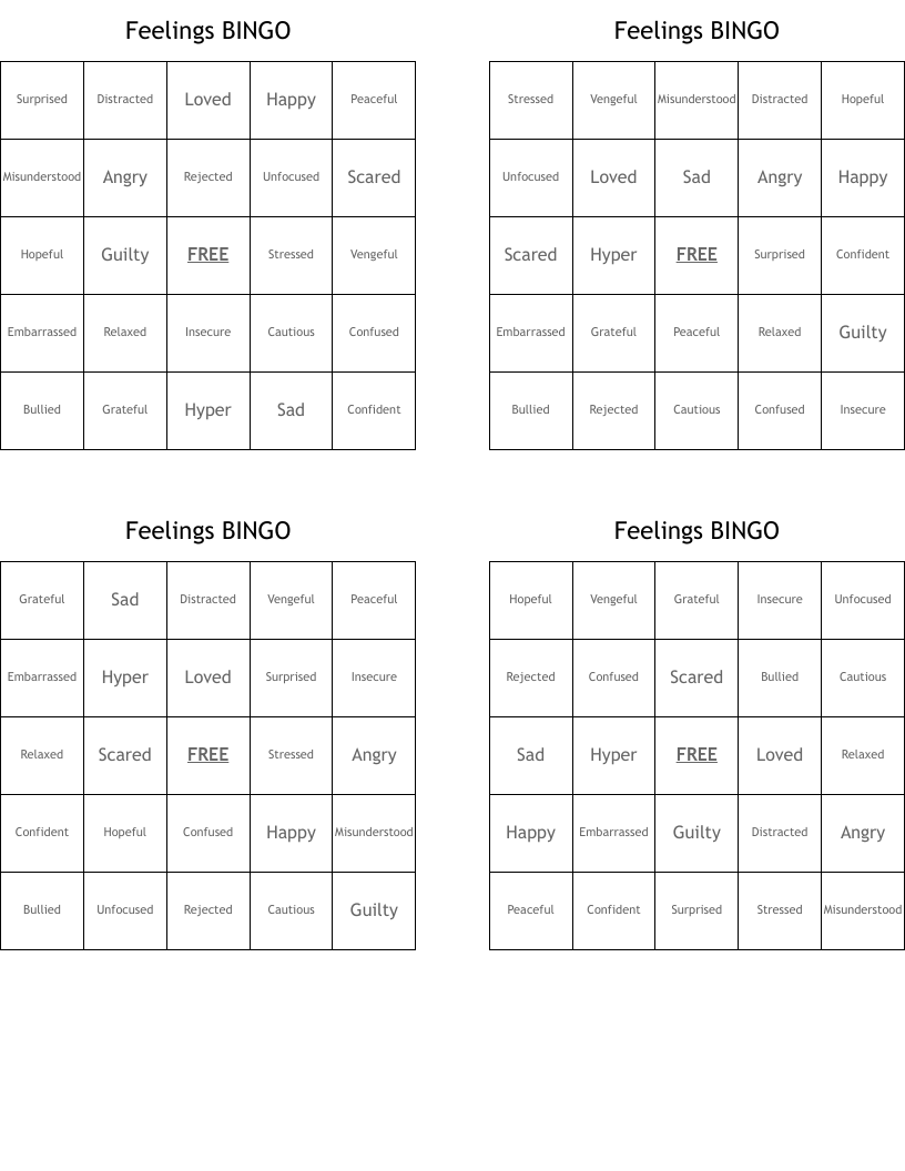 Feelings BINGO