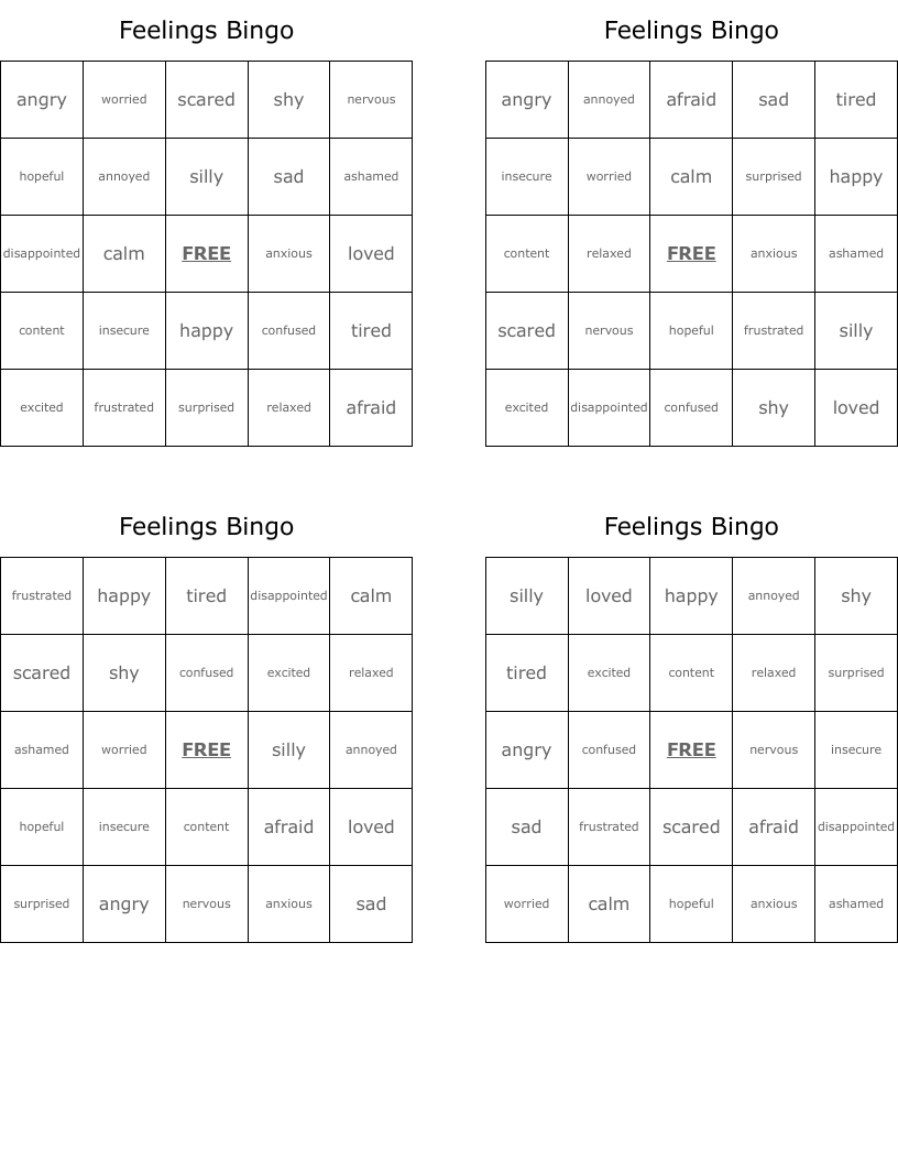 Feelings Bingo