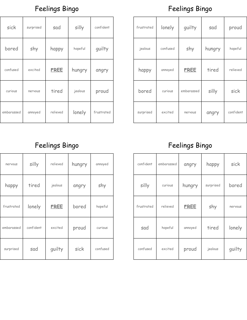 Feelings Bingo