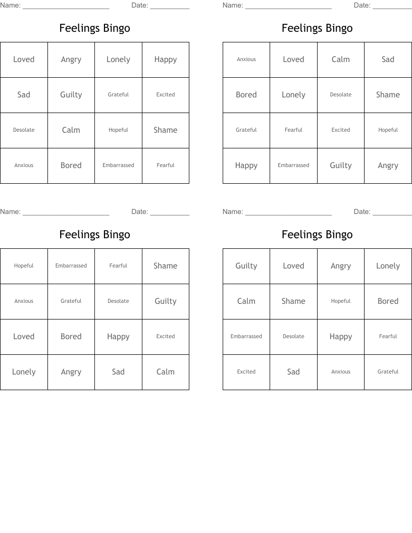 Feelings Bingo