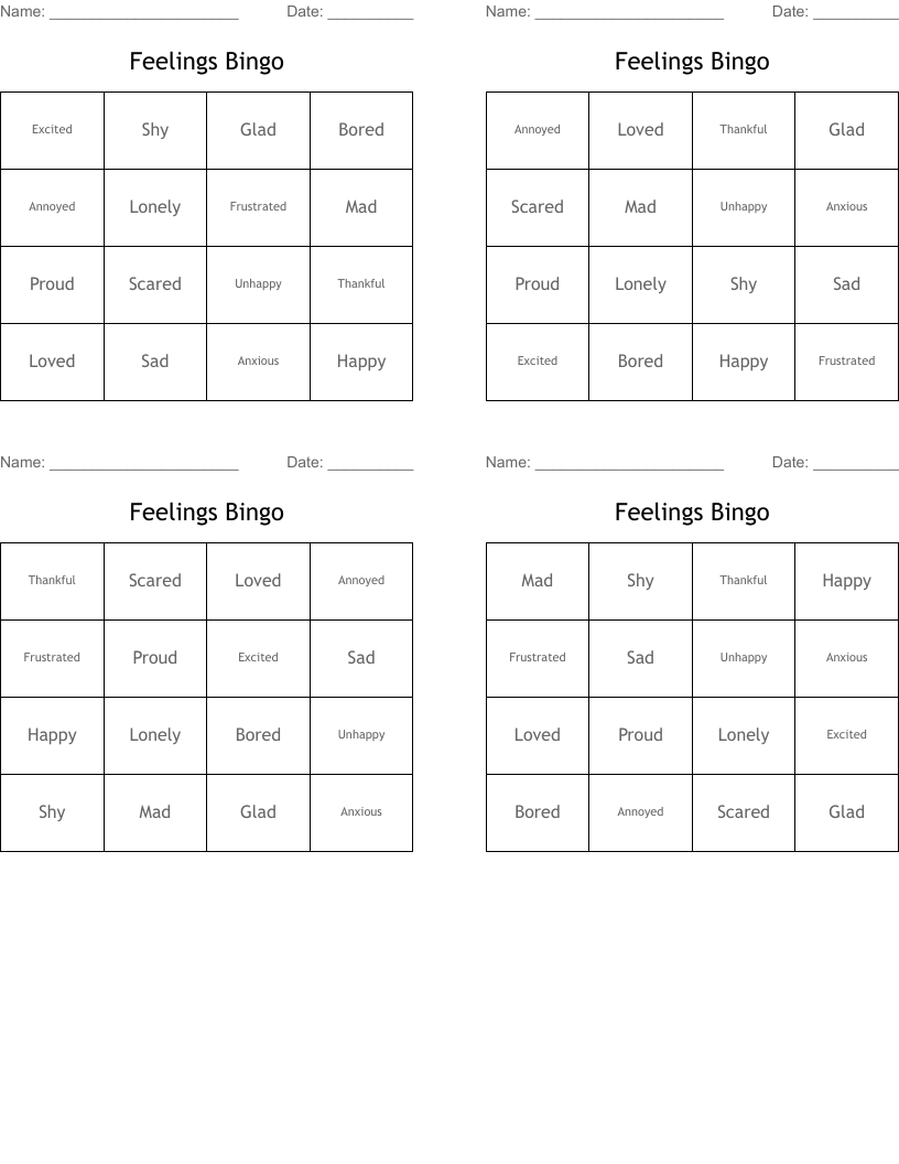Feelings Bingo