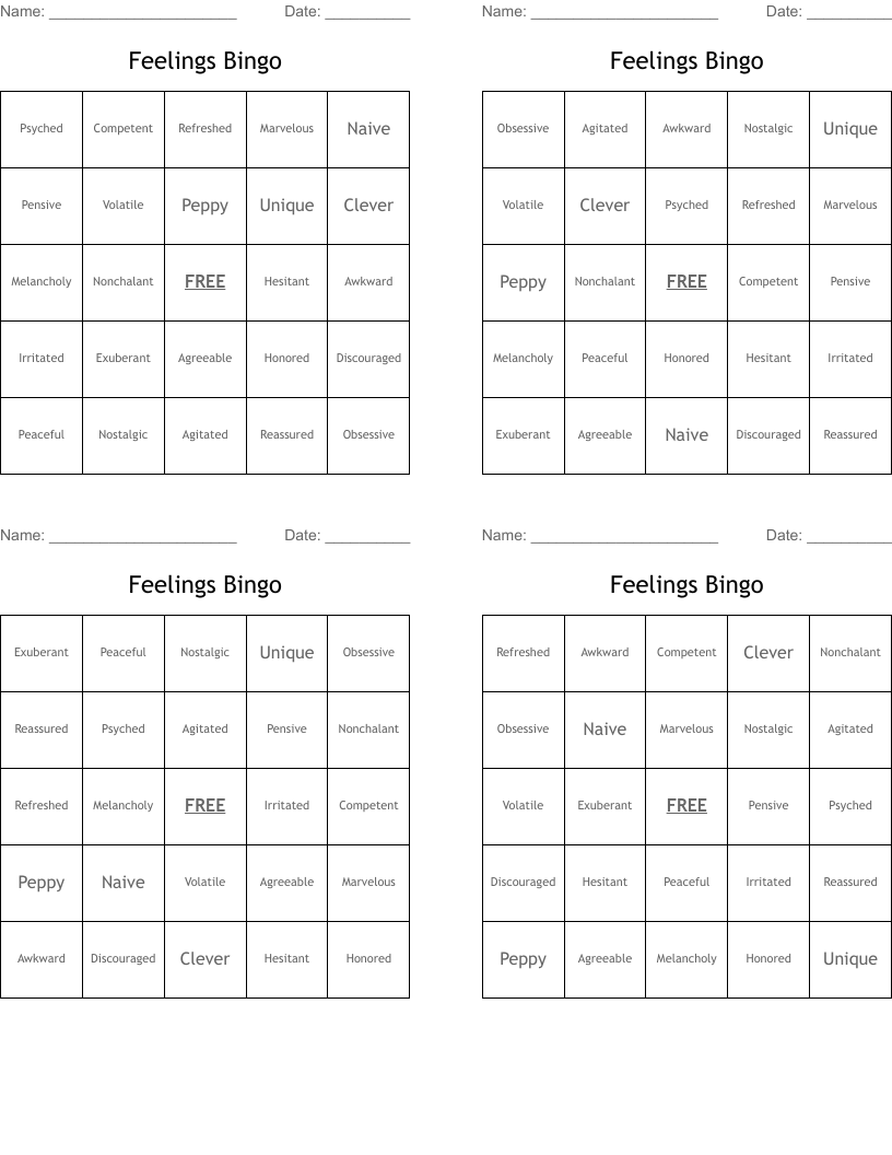 Feelings Bingo