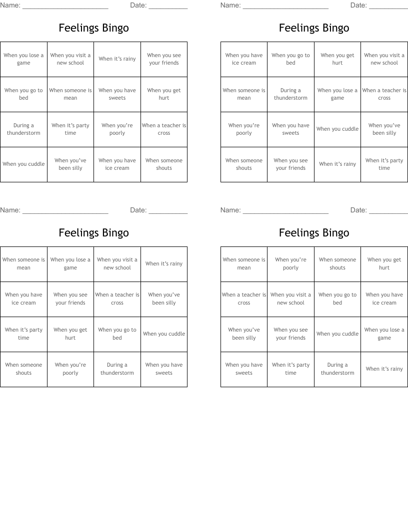 Feelings Bingo 