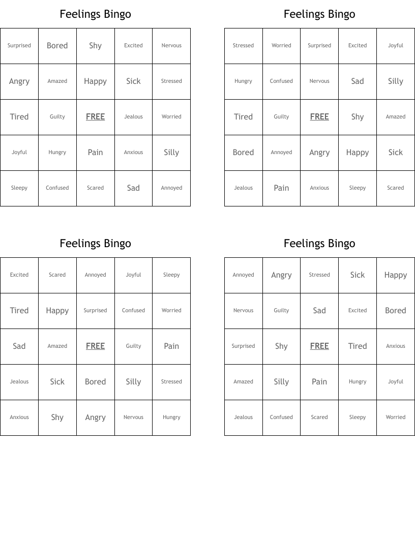 Feelings Bingo 
