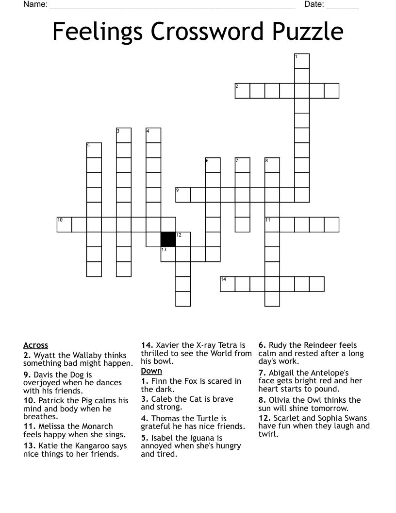 Feelings Crossword Puzzle