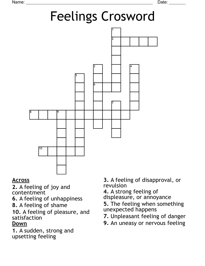 Feelings Crosword Crossword