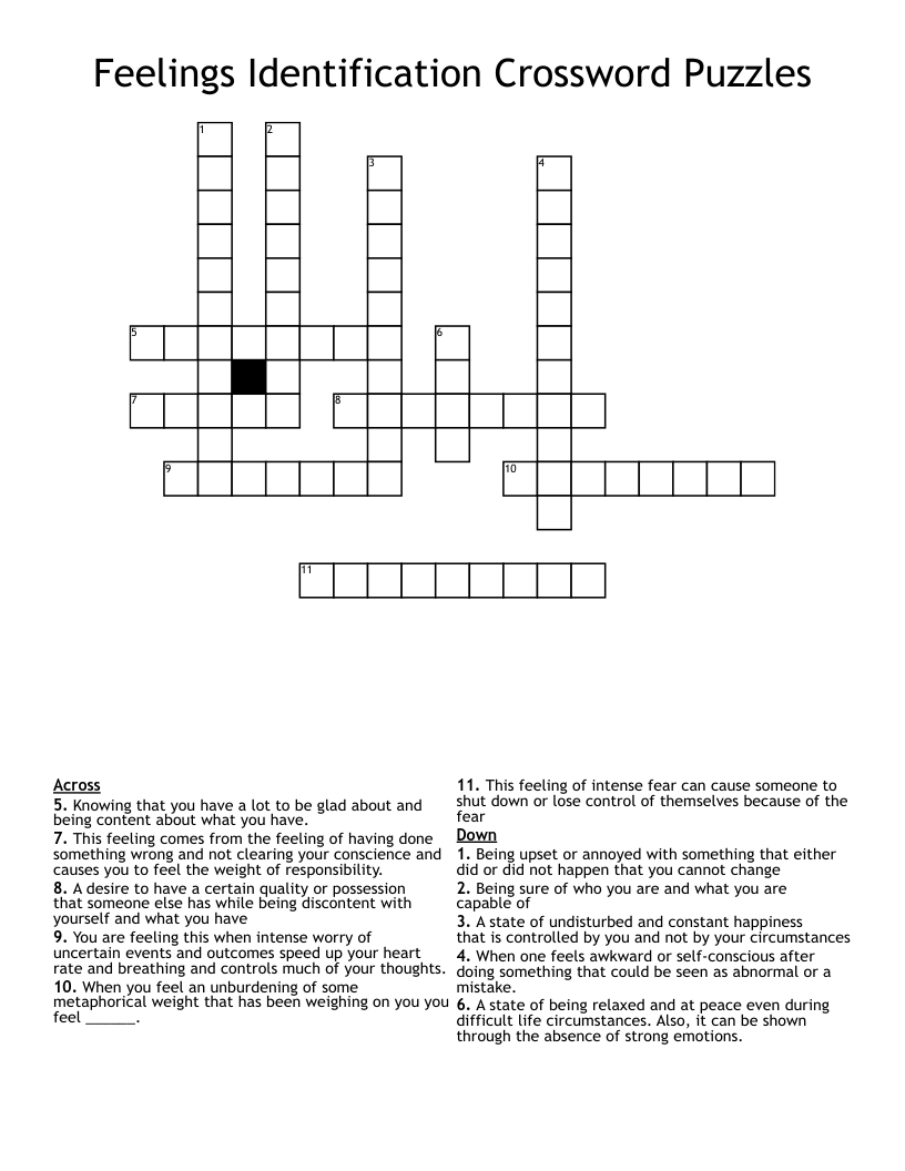 Feelings Identification Crossword Puzzles