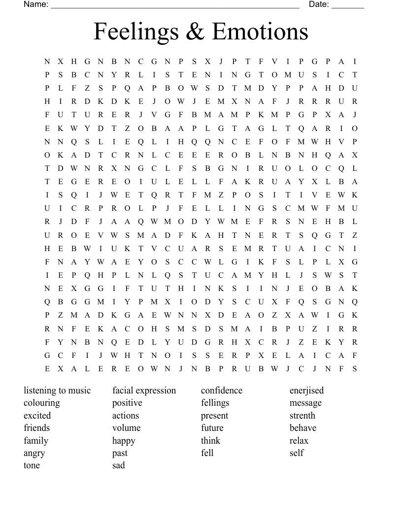 Feelings & Emotions Word Search