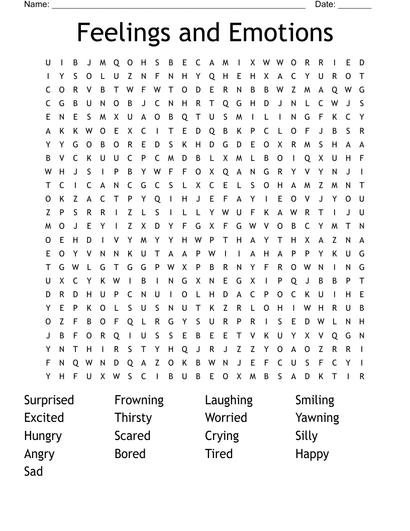 Feelings and Emotions Word Search