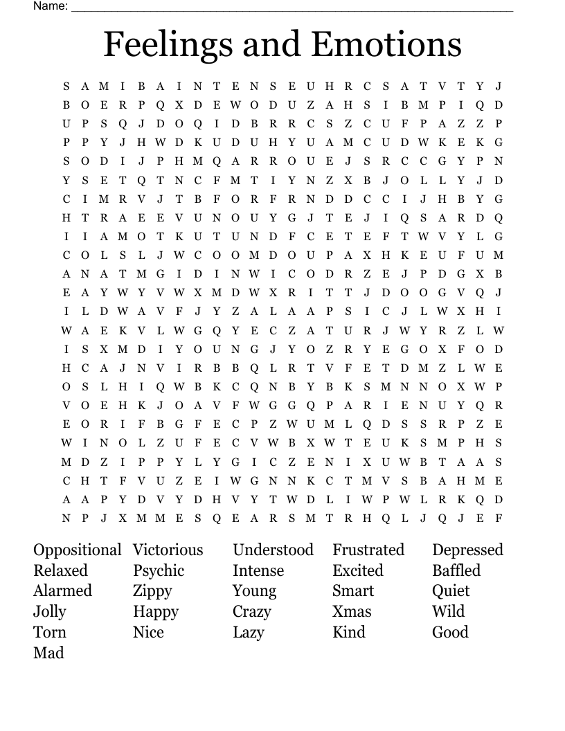 Feelings and Emotions Word Search