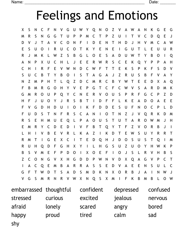 Feelings and Emotions Word Search