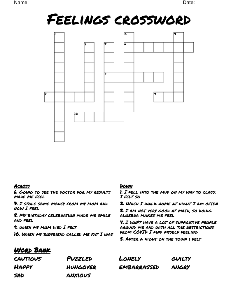 Feelings crossword