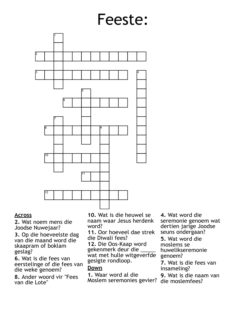 Feeste: Crossword