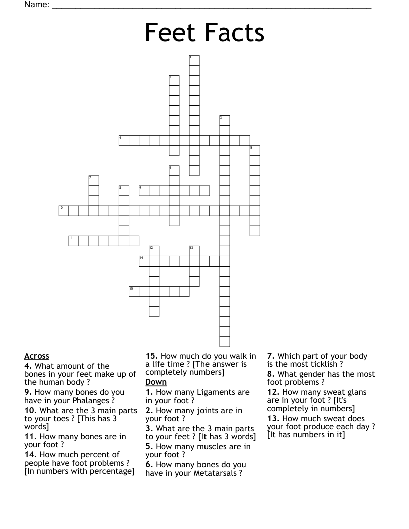 Feet Facts Crossword