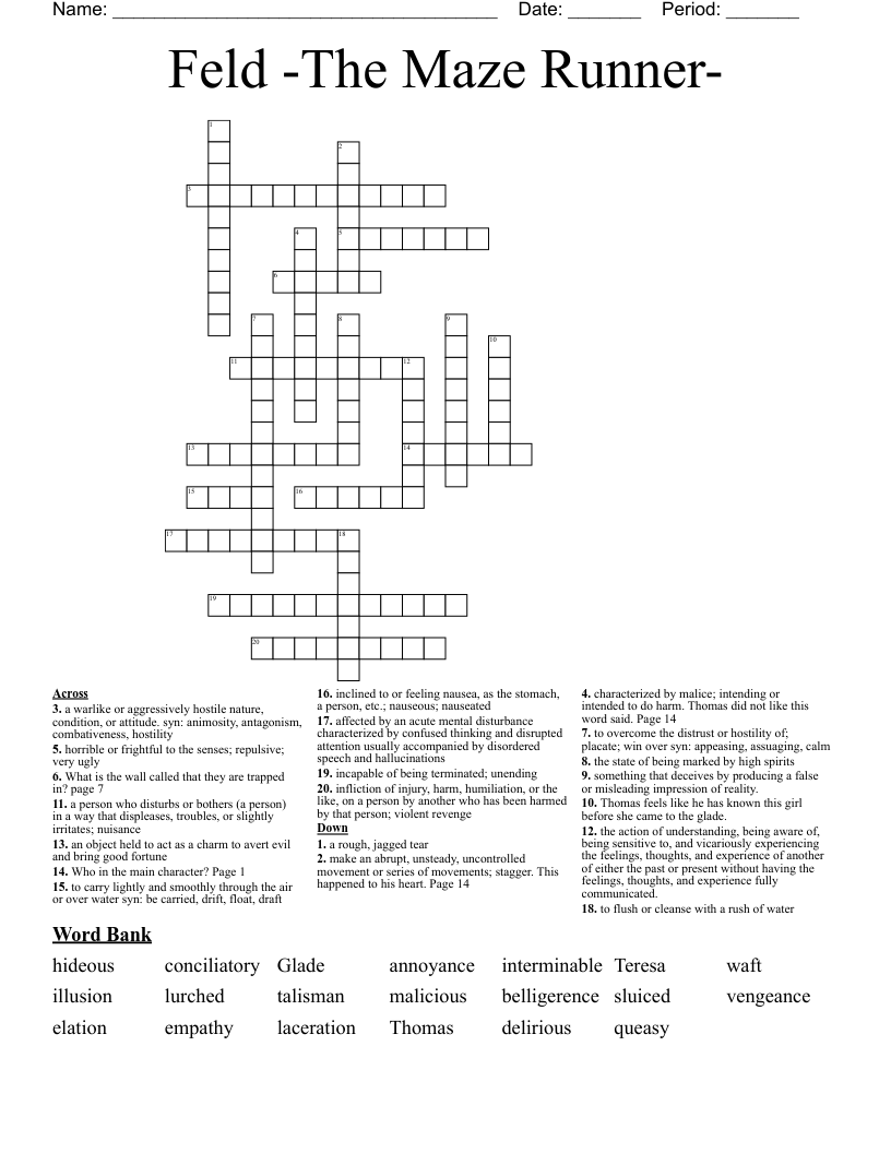 Feld -The Maze Runner- Crossword