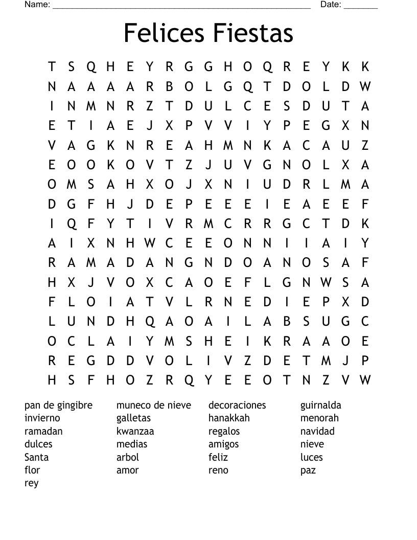 Felices Fiestas Word Search