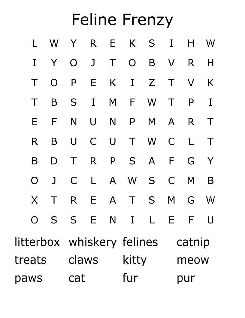 Feline Frenzy Word Search
