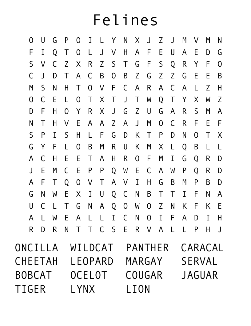 Felines Word Search