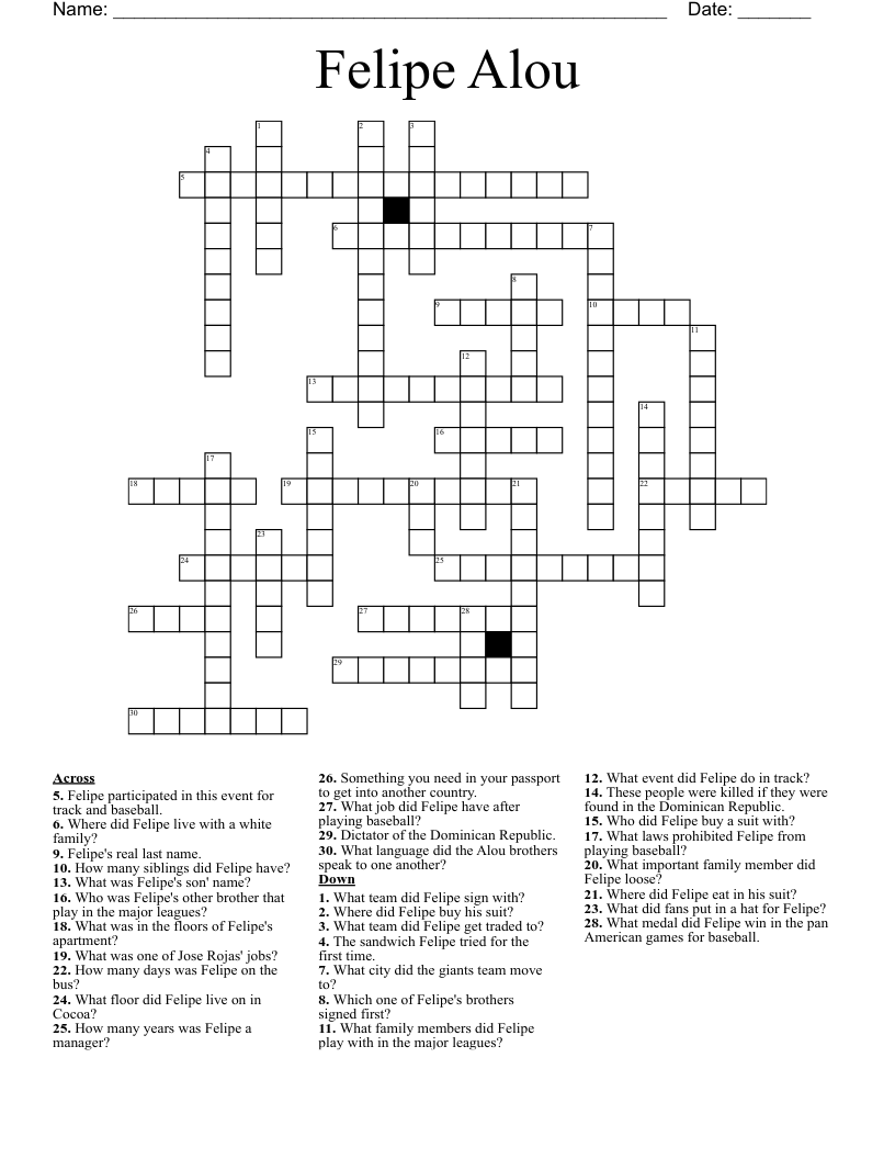 Felipe Alou Crossword