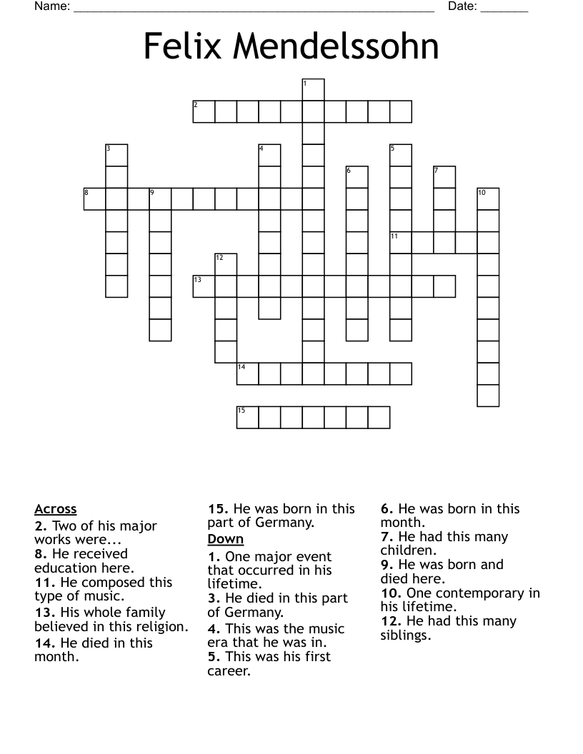 Felix Mendelssohn Crossword