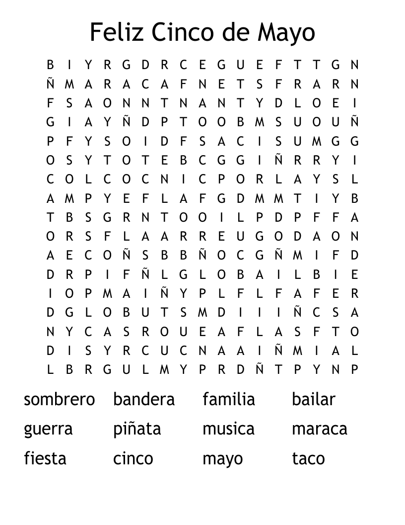 Feliz Cinco de Mayo Word Search