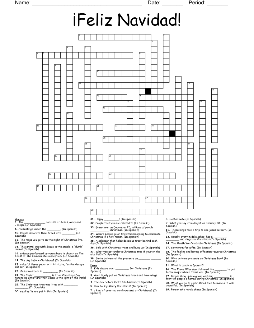 ¡Feliz Navidad! Crossword