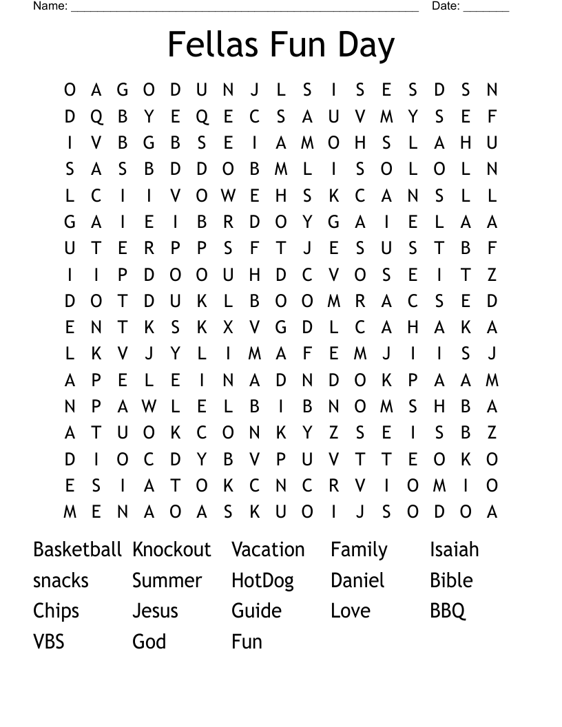 Fellas Fun Day Word Search