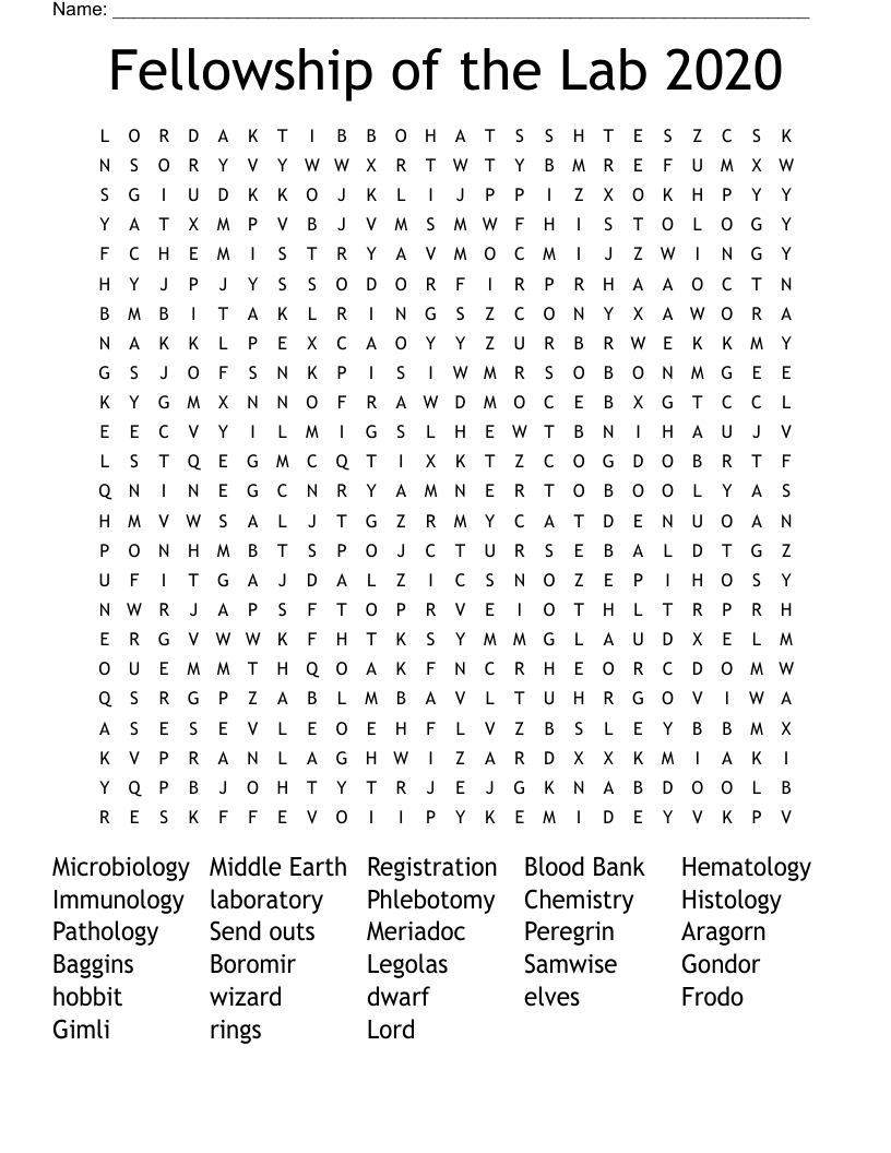 Fellowship of the Lab  2020 Word Search