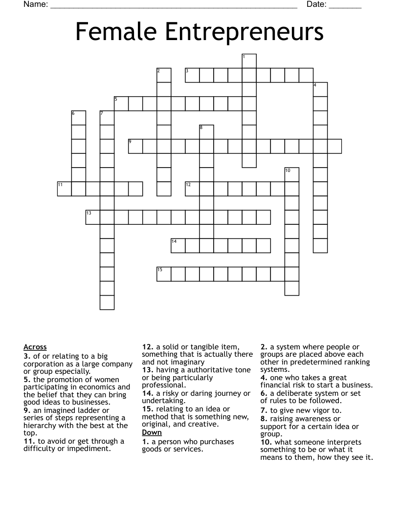 Female Entrepreneurs Crossword
