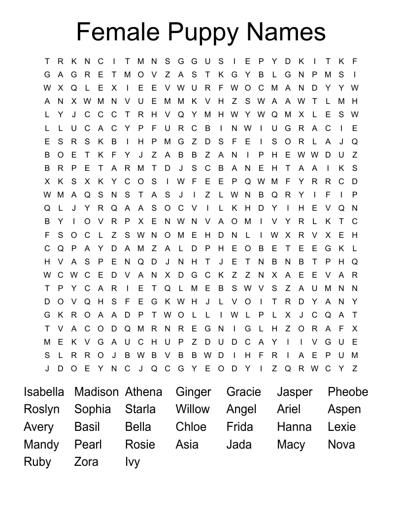 Female Puppy Names Word Search