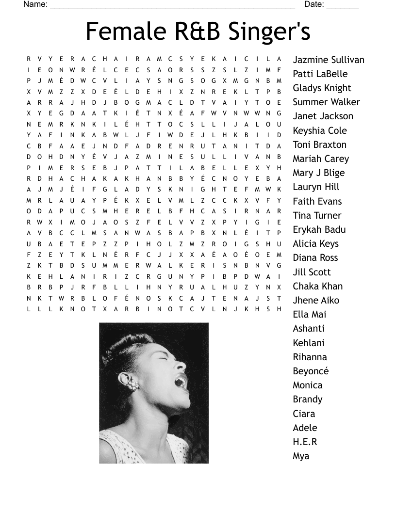 Female R&B Singer's Word Search