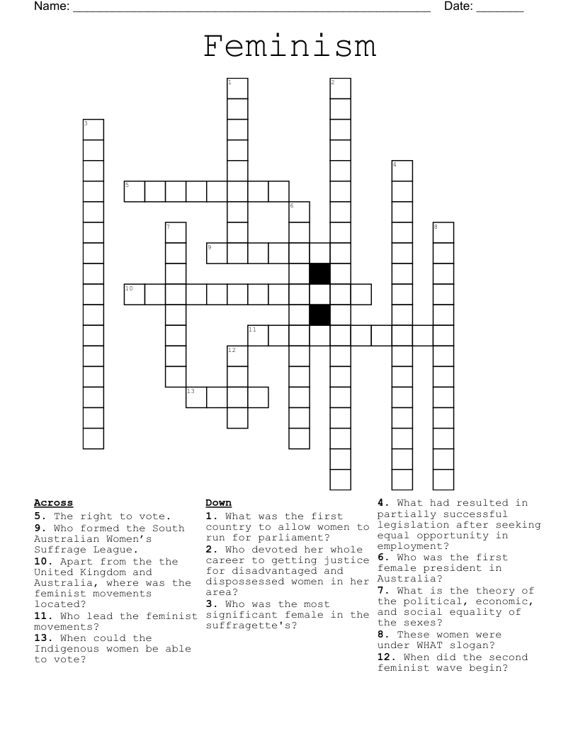 Feminism Crossword