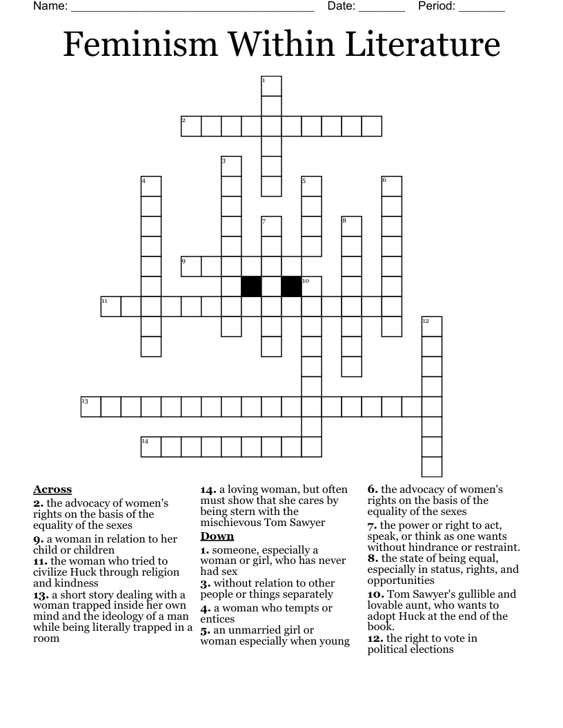 Feminism Within Literature  Crossword