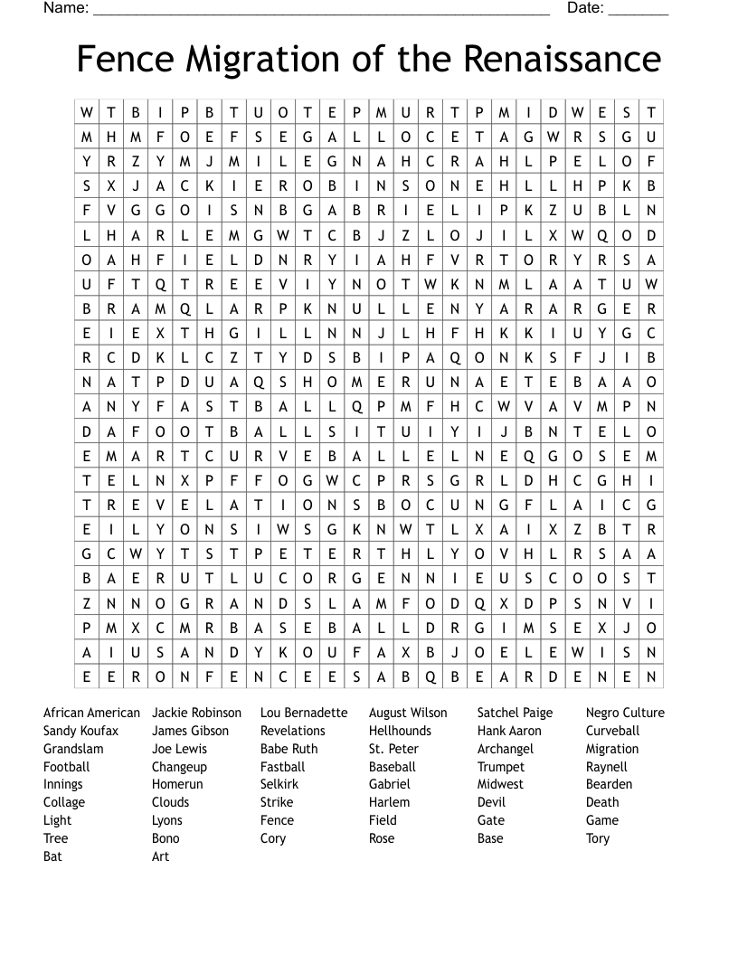 Fence Migration of the Renaissance Word Search