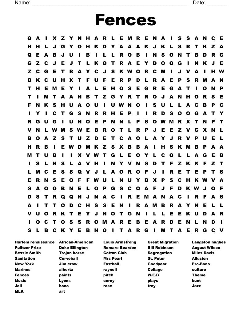 Fences Word Search