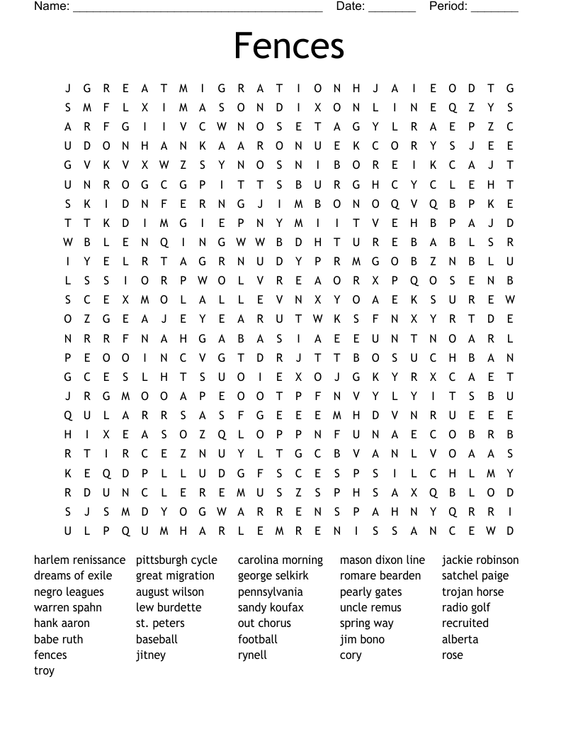 Fences Word Search