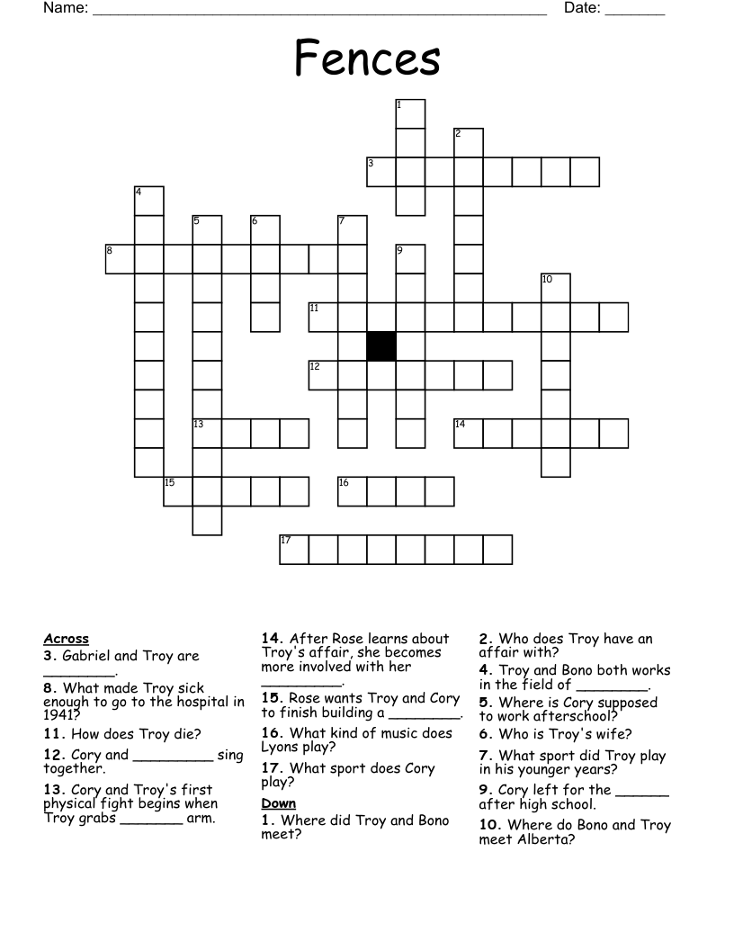 Fences Crossword