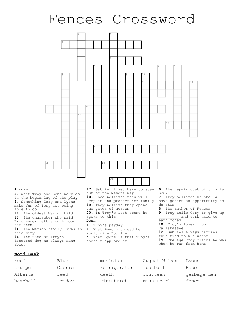 Fences Crossword