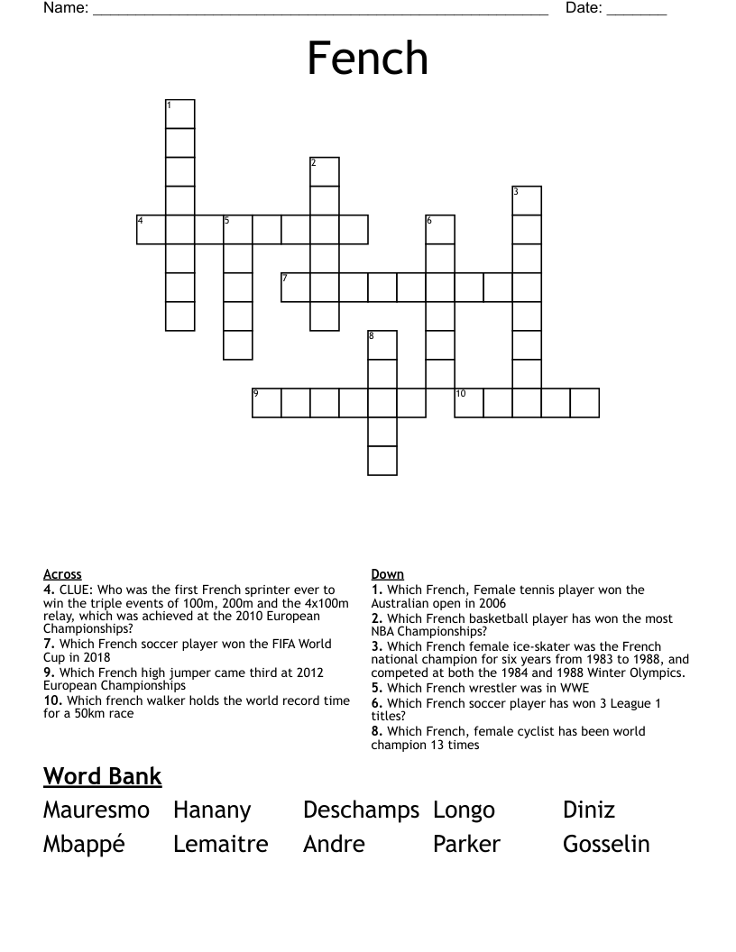 Fench  Crossword
