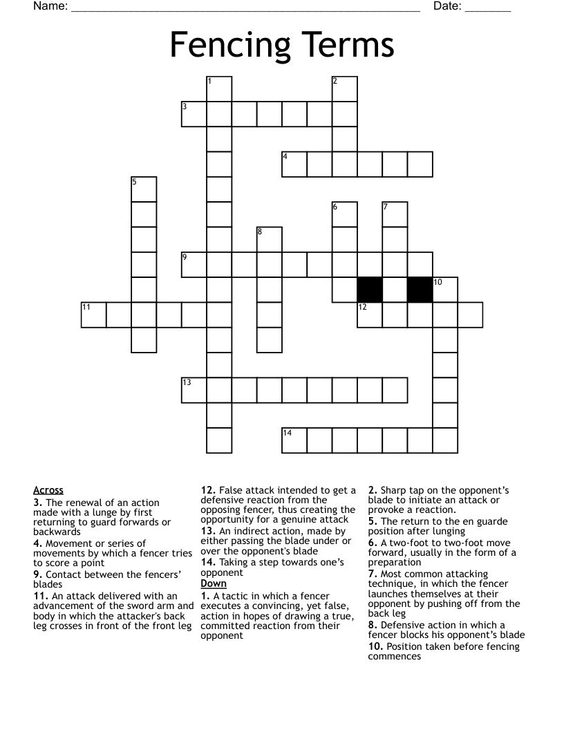 Fencing Terms Crossword