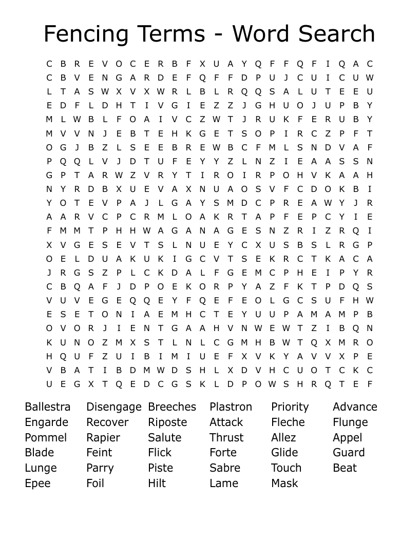 Fencing Terms - Word Search