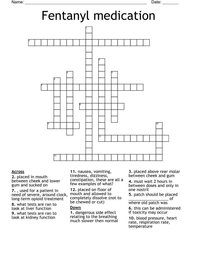 Fentanyl medication  Crossword