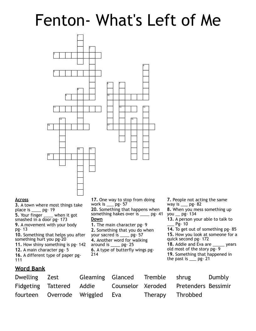 Fenton- What's Left of Me Crossword