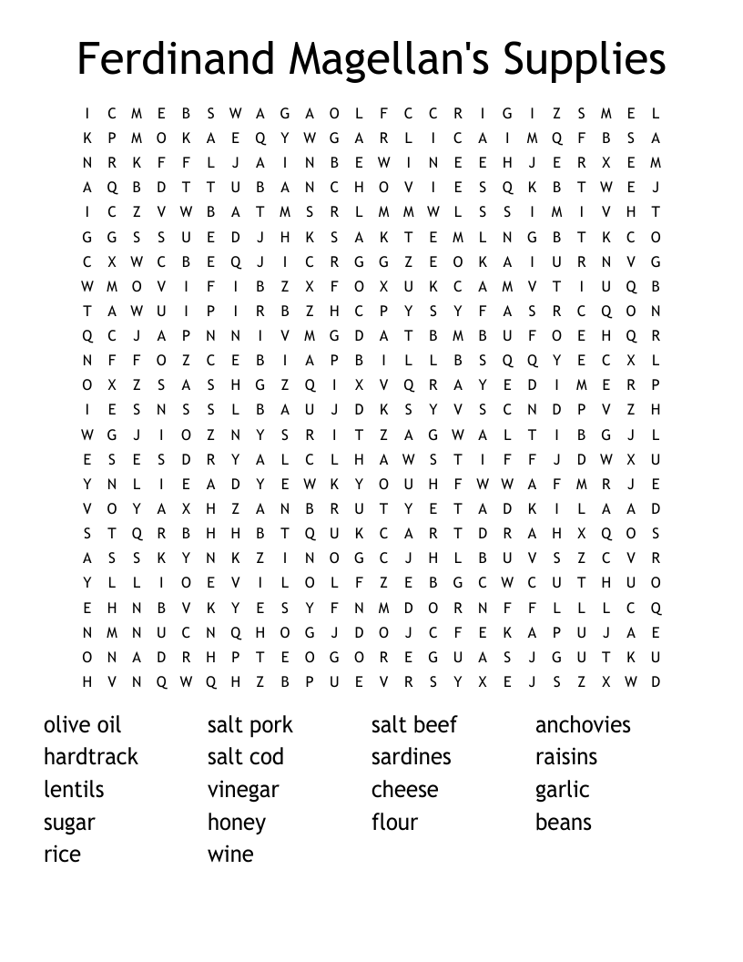 Ferdinand Magellan's Supplies Word Search