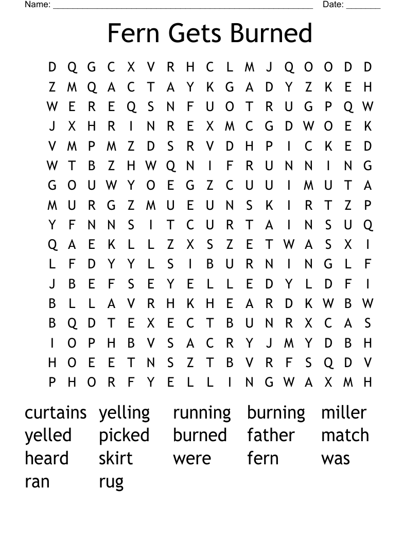 Fern Gets Burned Word Search