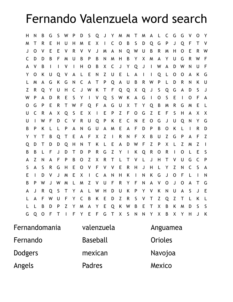 Fernando Valenzuela word search 